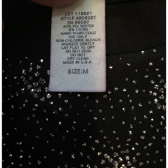 Quacker Factory Sparkle Top Womens Size M Medium Black w Silver Sparkles Blouse - Picture 7 of 11